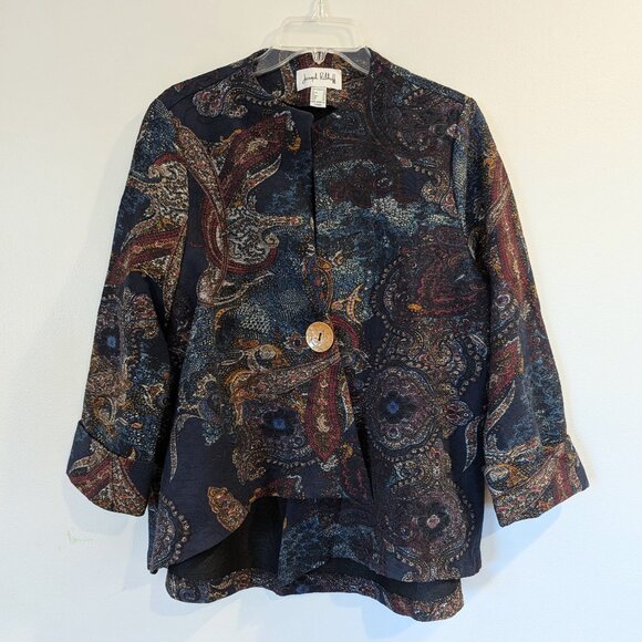 JOSEPH RIBKOFF Swing Jacket 12 Asymmetrical Tapestry One Button Art Paisley - Picture 2 of 10